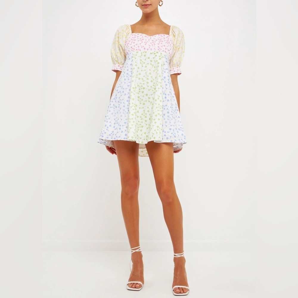 NEW English Factory Floral Puff Sleeve Minidress Small